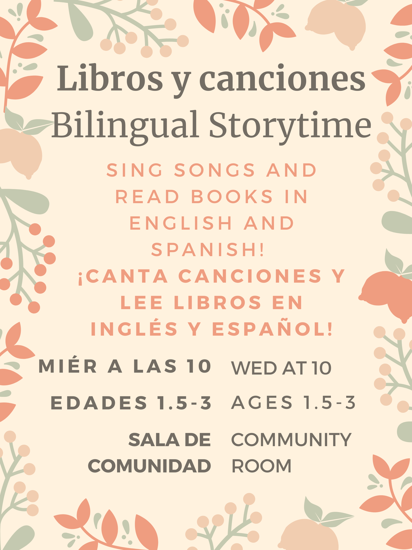 Bilingual storytime/Libros y canciones, Wednesday, April 12th